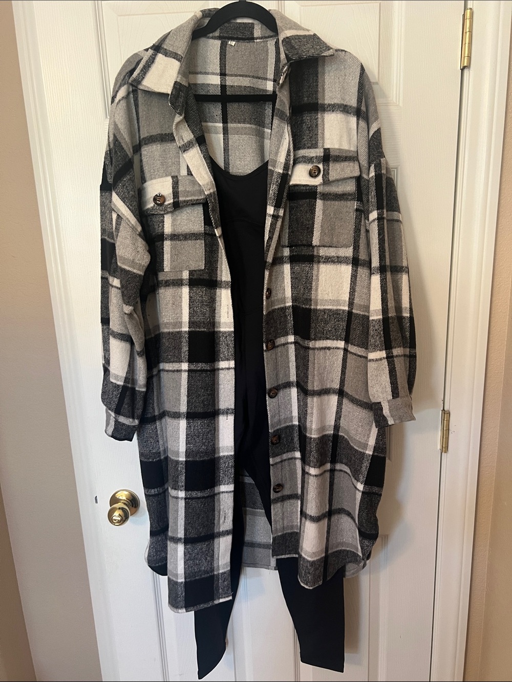 Oversized Black & White Plaid Shacket Jacket and Joy Lab bodysuit